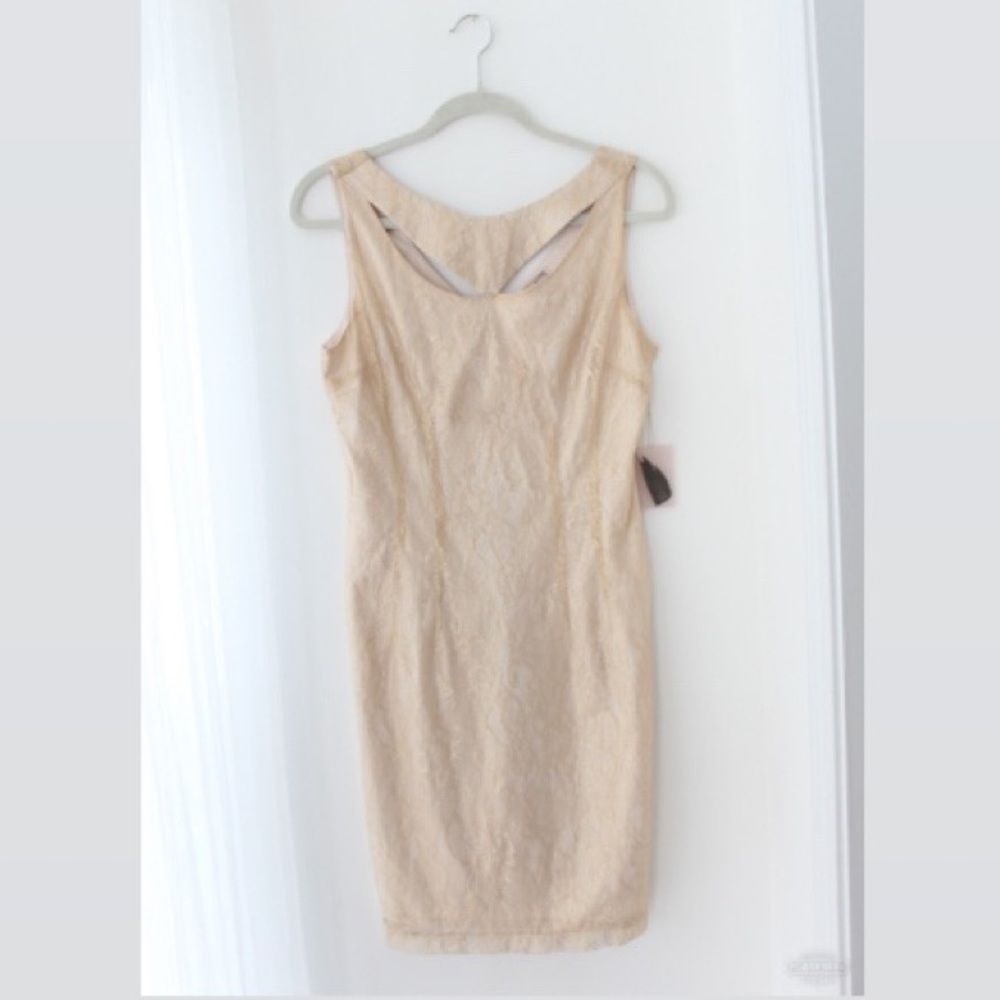Gold Lace Cutout Shift Dress